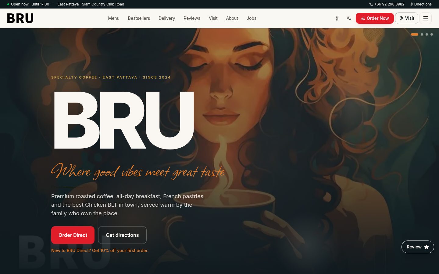 BRU Coffee & Bar website preview: Fresh Coffee, Tea & Pastries