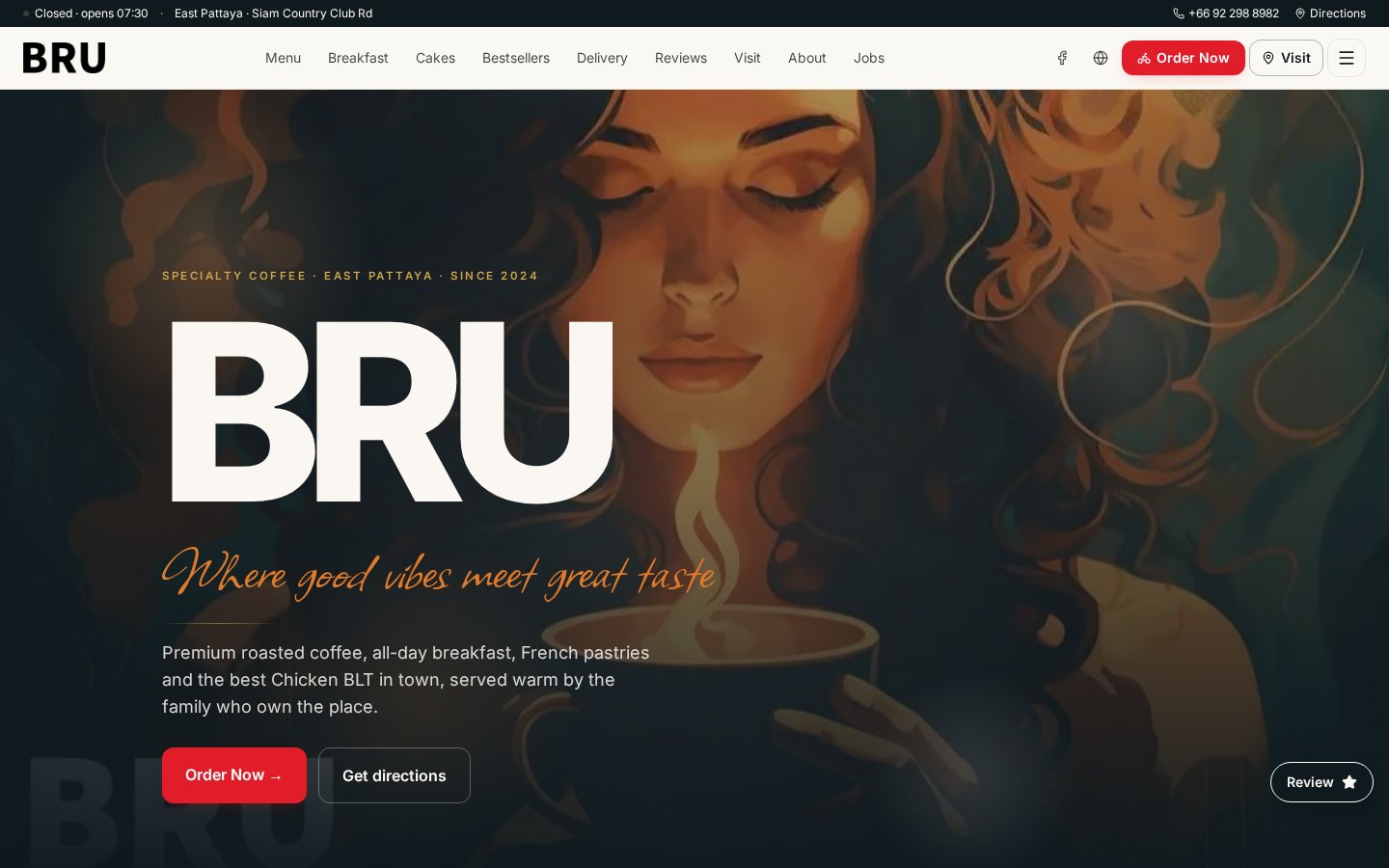 BRU Coffee & Bar desktop website screenshot