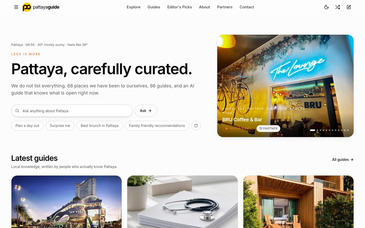 Pattaya Guide website preview: Local Knowledge, Listings & AI Answers