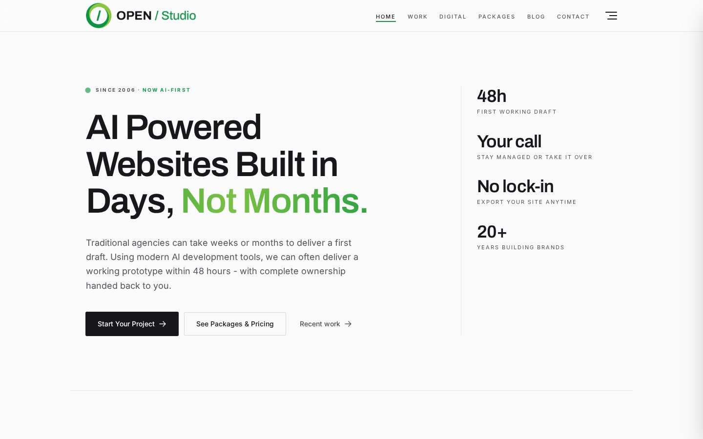OPEN / Studio desktop website screenshot