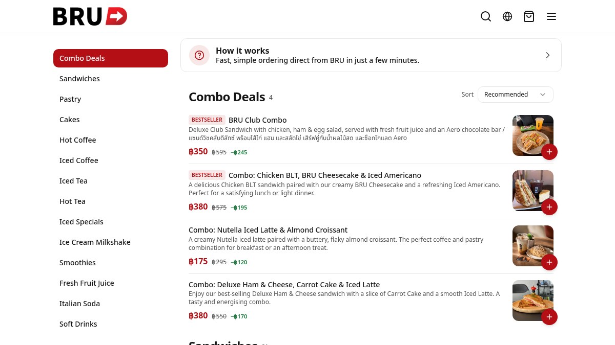 BRU Direct Order desktop website screenshot