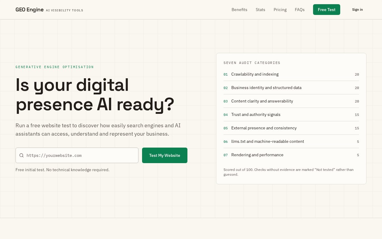 GEO Engine Tools website preview: Generative Engine Optimisation