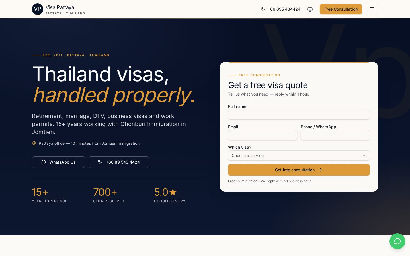 Visa Pattaya desktop website screenshot
